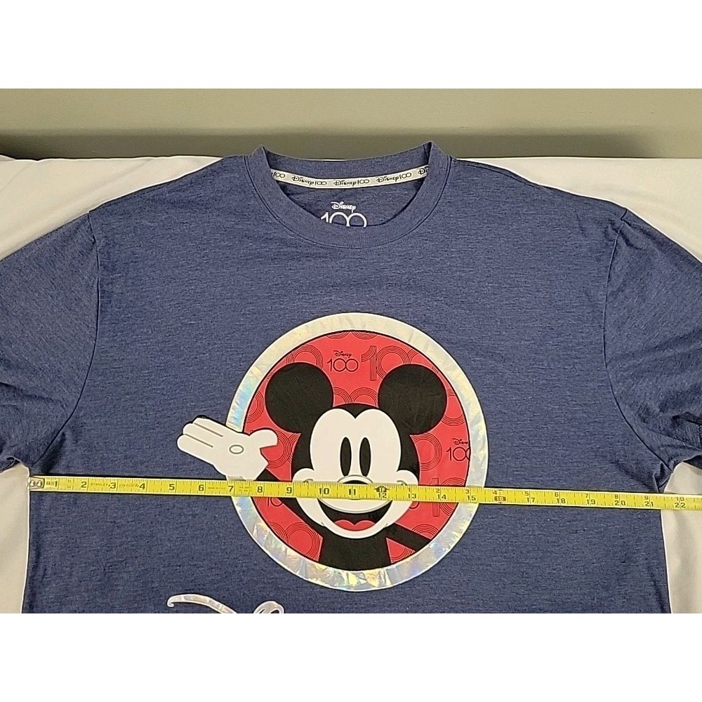 Disney Mickey Mouse T-Shirt Blue Size Large 100 Years of Wonder Holograph Design - Picture 6 of 9